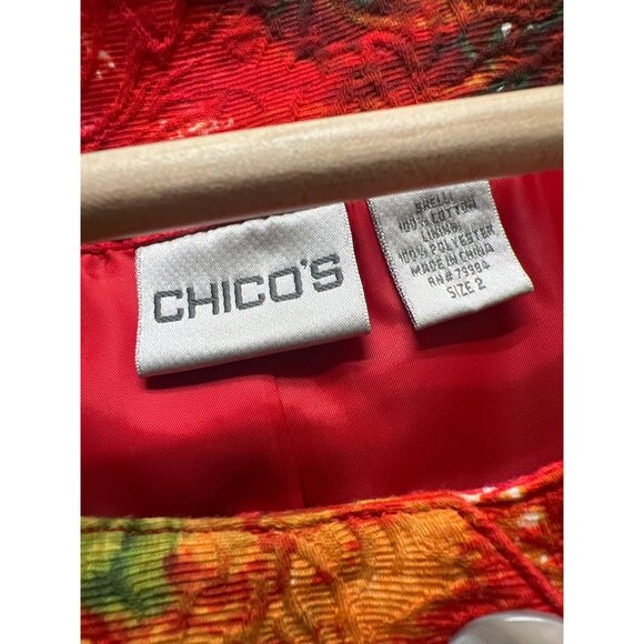 Chico's Red Abstract Floral Bolero Blazer Jacket - Picture 4 of 7